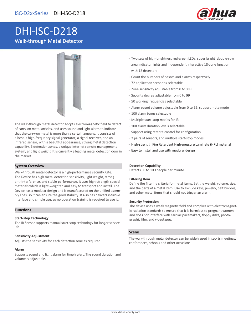 Page 1 of the manual Technical Sheet Dahua Technology ISC-D218