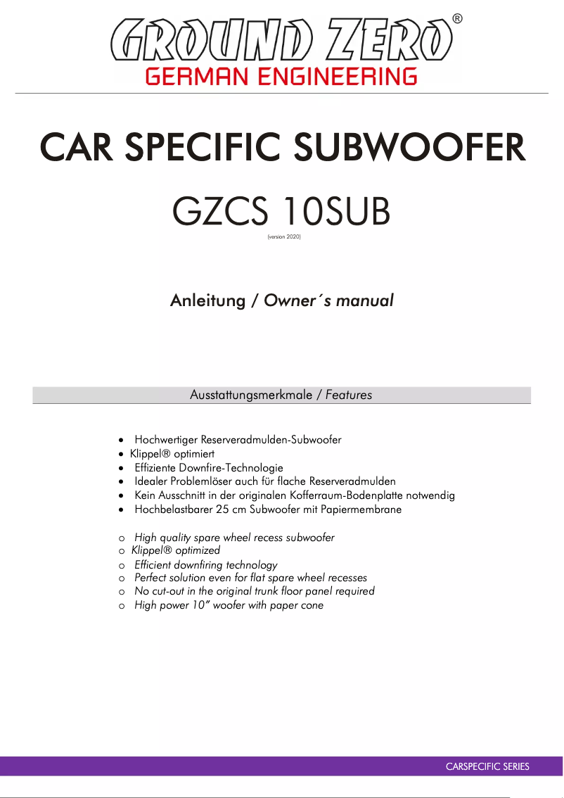 First page image of the manual for GZCS 10SUB
