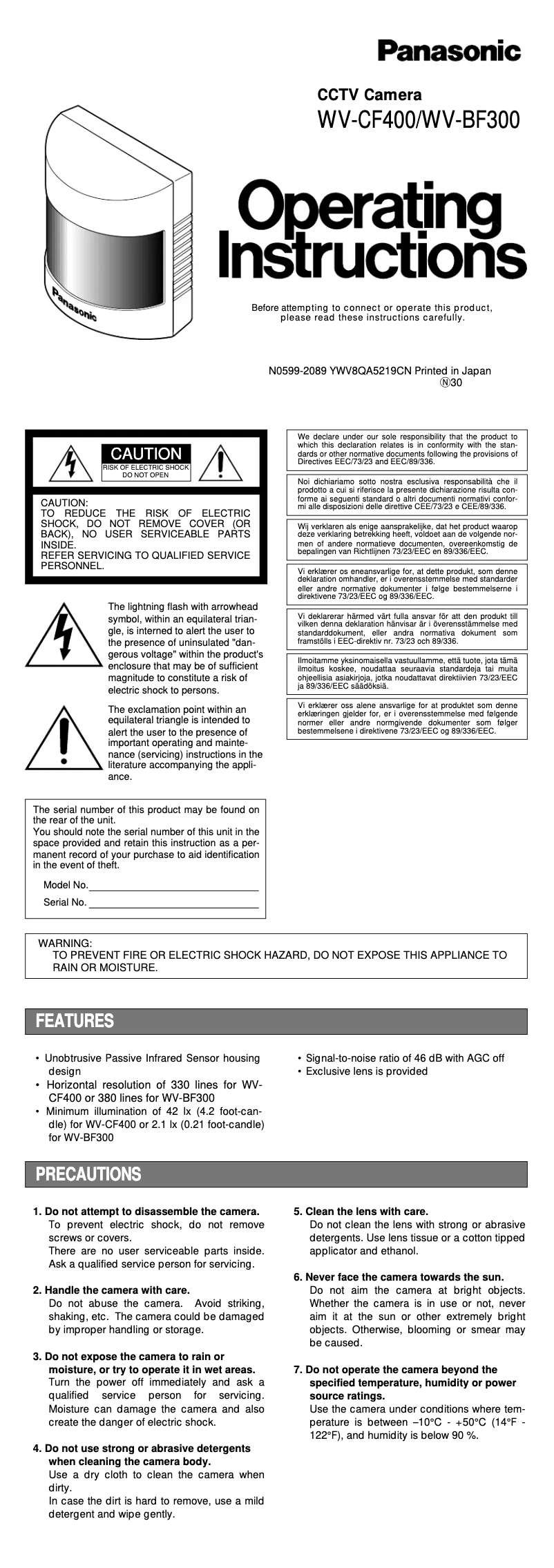 First page image of the manual for WV-CF400