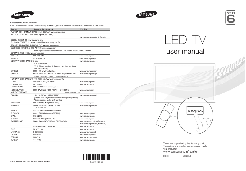 Page 1 of the manual Installation Guide Samsung UE40EH6030W