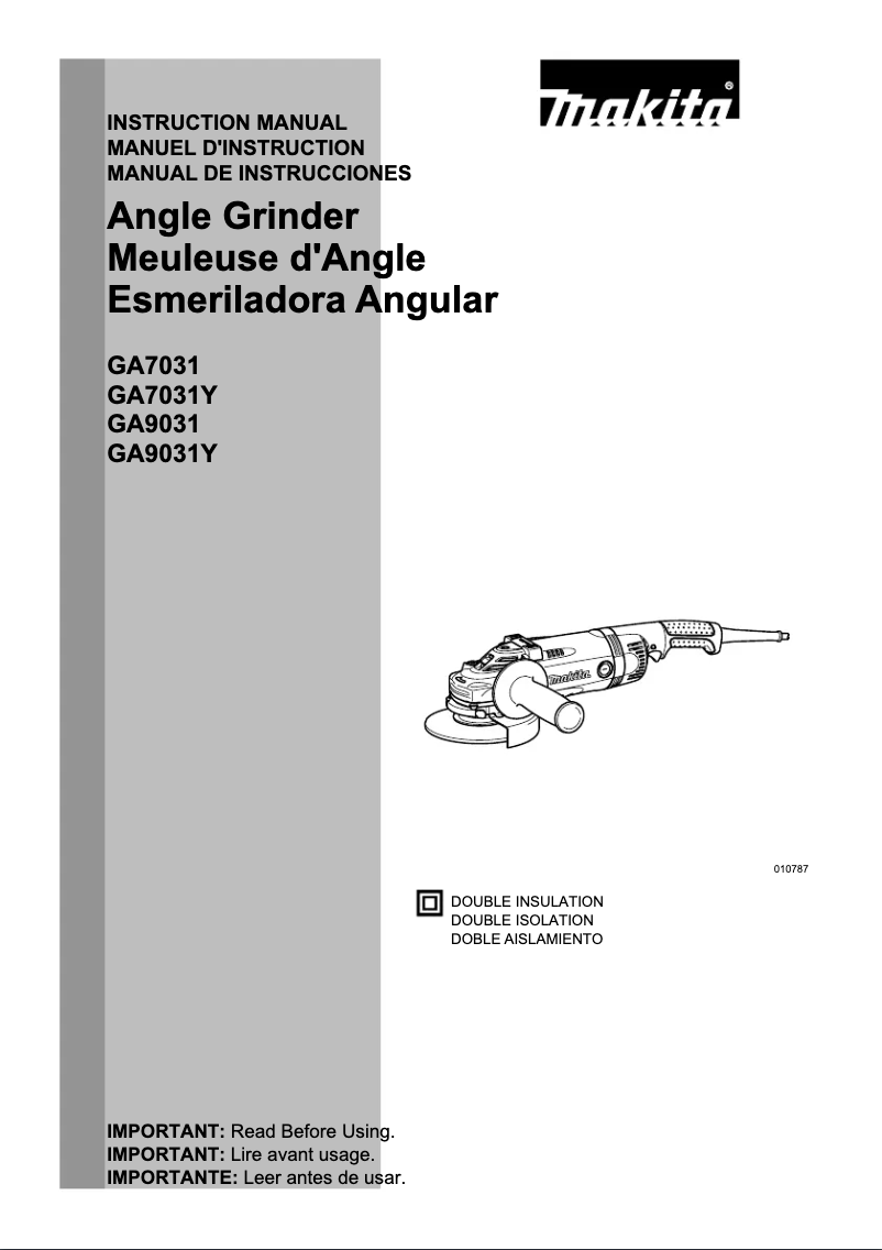 Page 1 of the manual Use and Maintenance Manual Makita GA9031Y