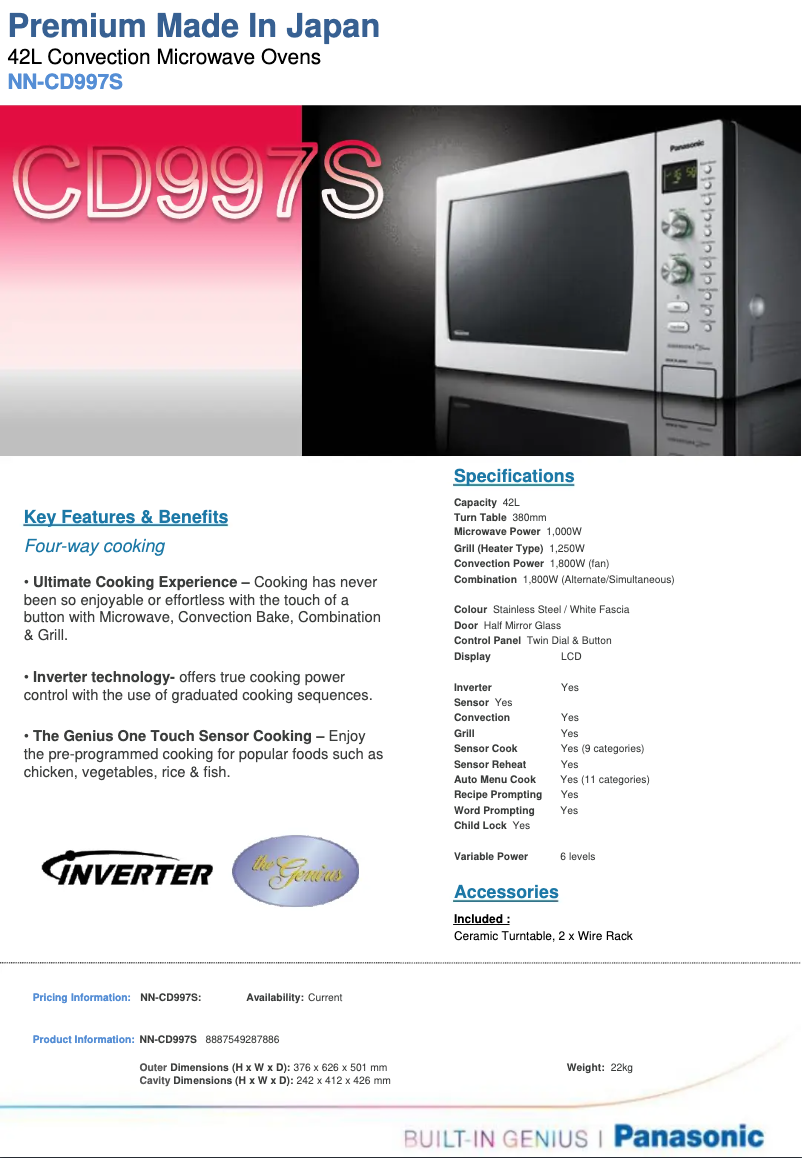 First page image of the manual for NN-CD997S