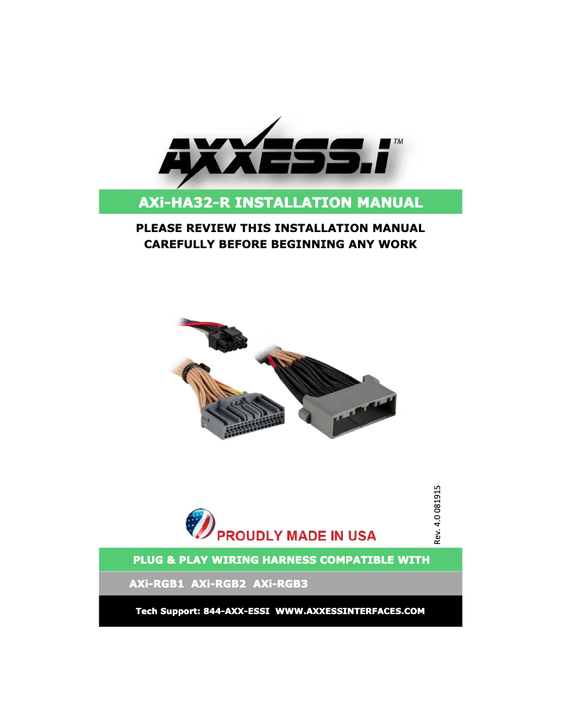 First page image of the manual for AXI-HA32-R