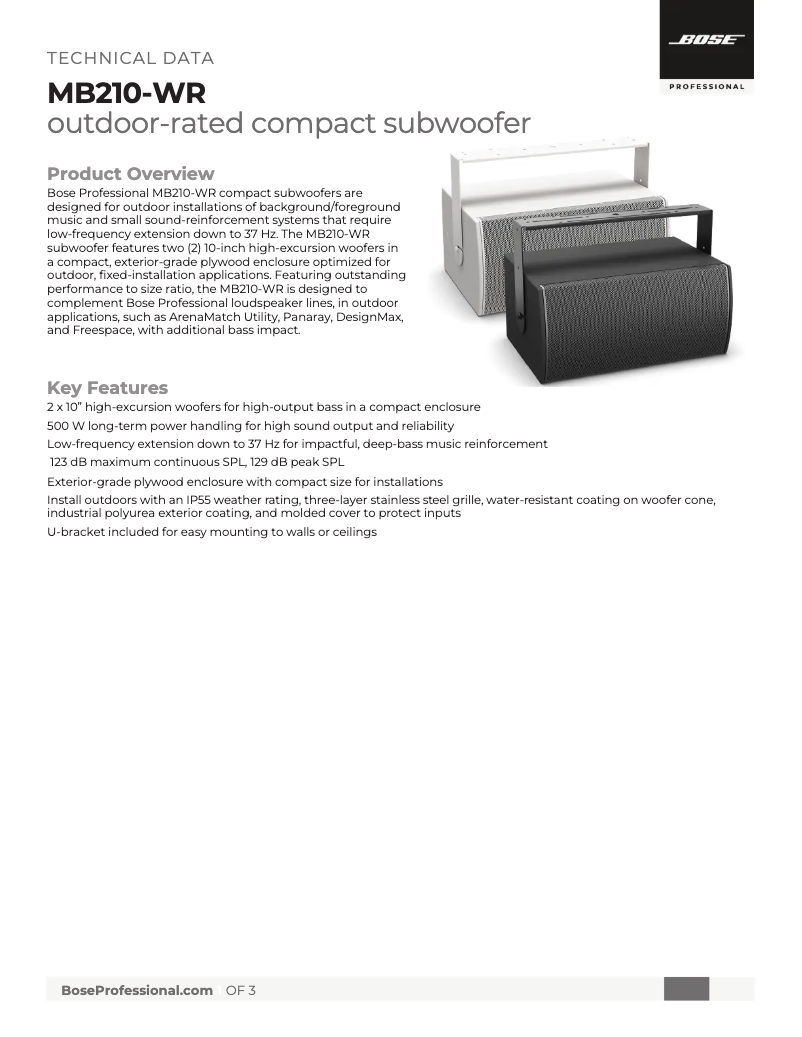 Page 1 of the manual Technical Sheet Bose MB210-WR