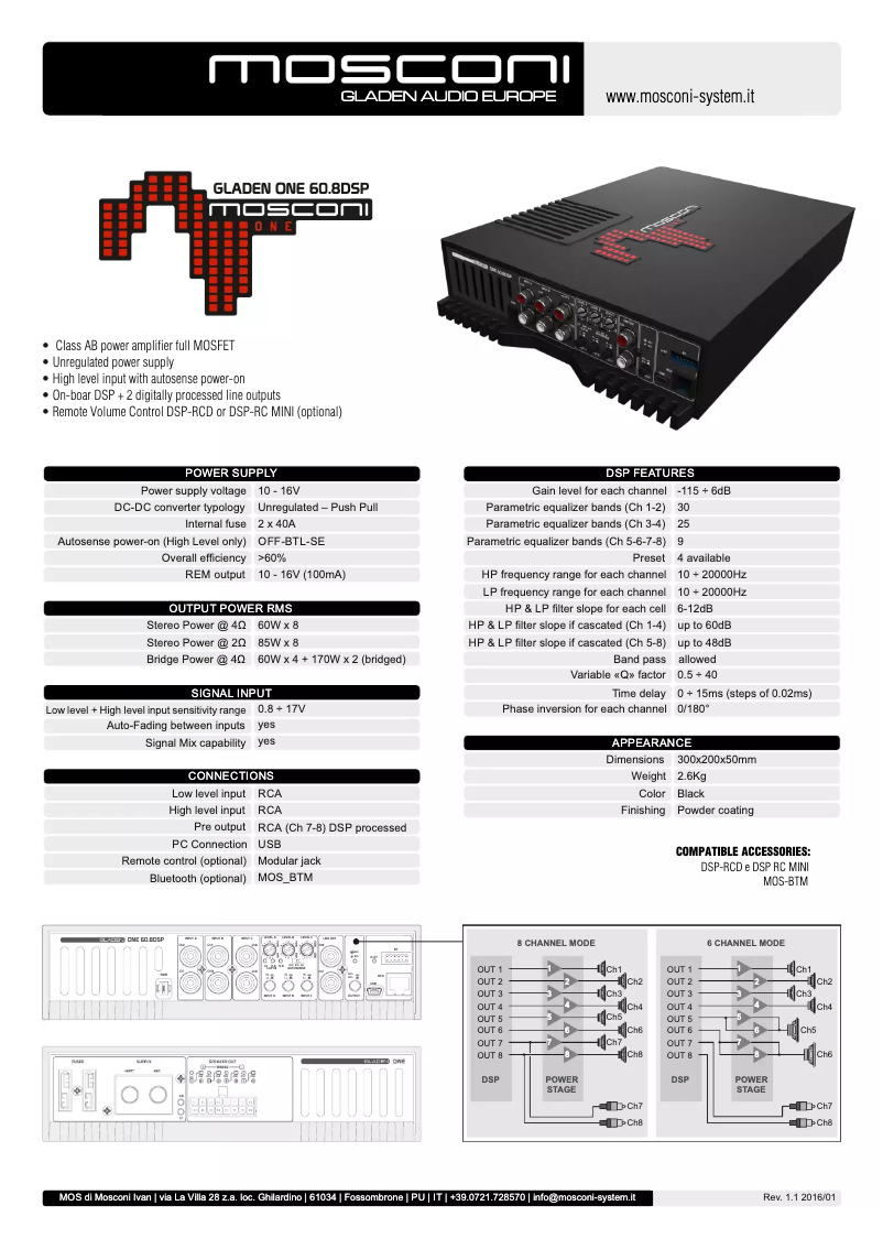 First page image of the manual for Gladen One 60.8 DSP