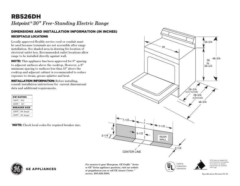 Page 1 of the manual Technical Sheet Hotpoint RB526DHBB