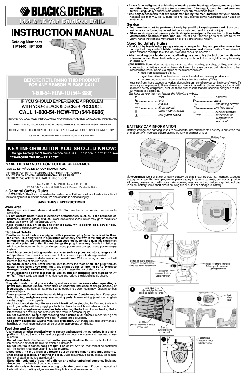 Page 1 of the manual User Manual Black & Decker HP1800