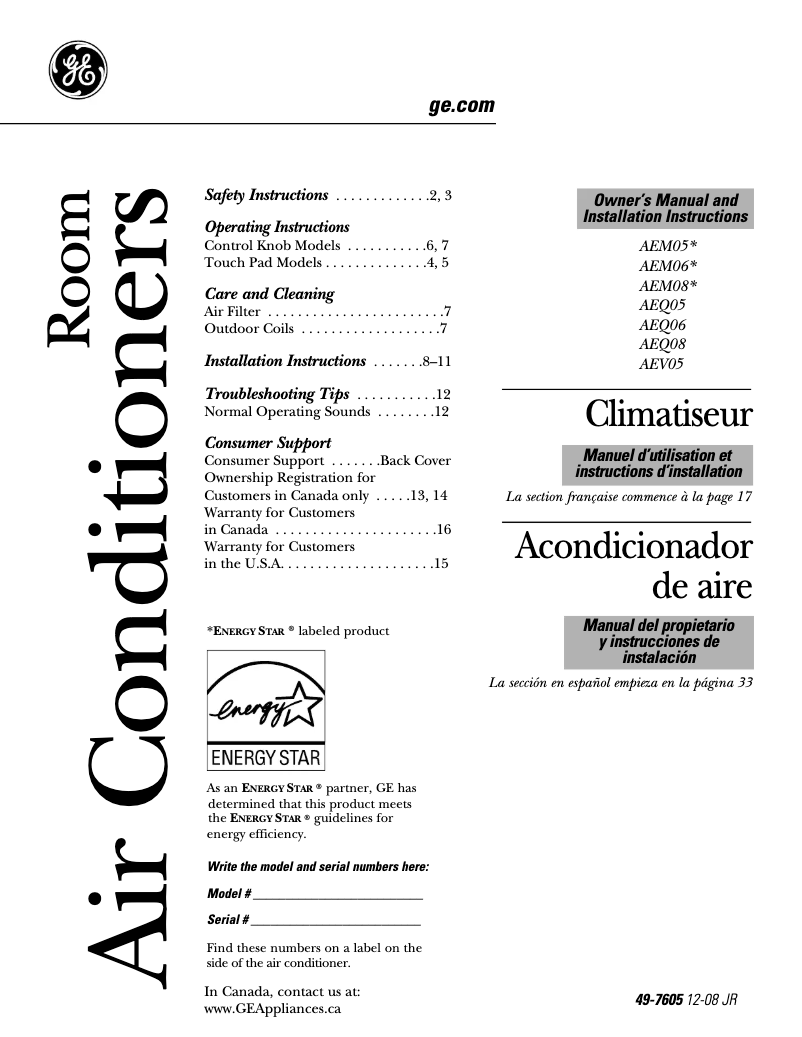 First page image of the manual for AEM05
