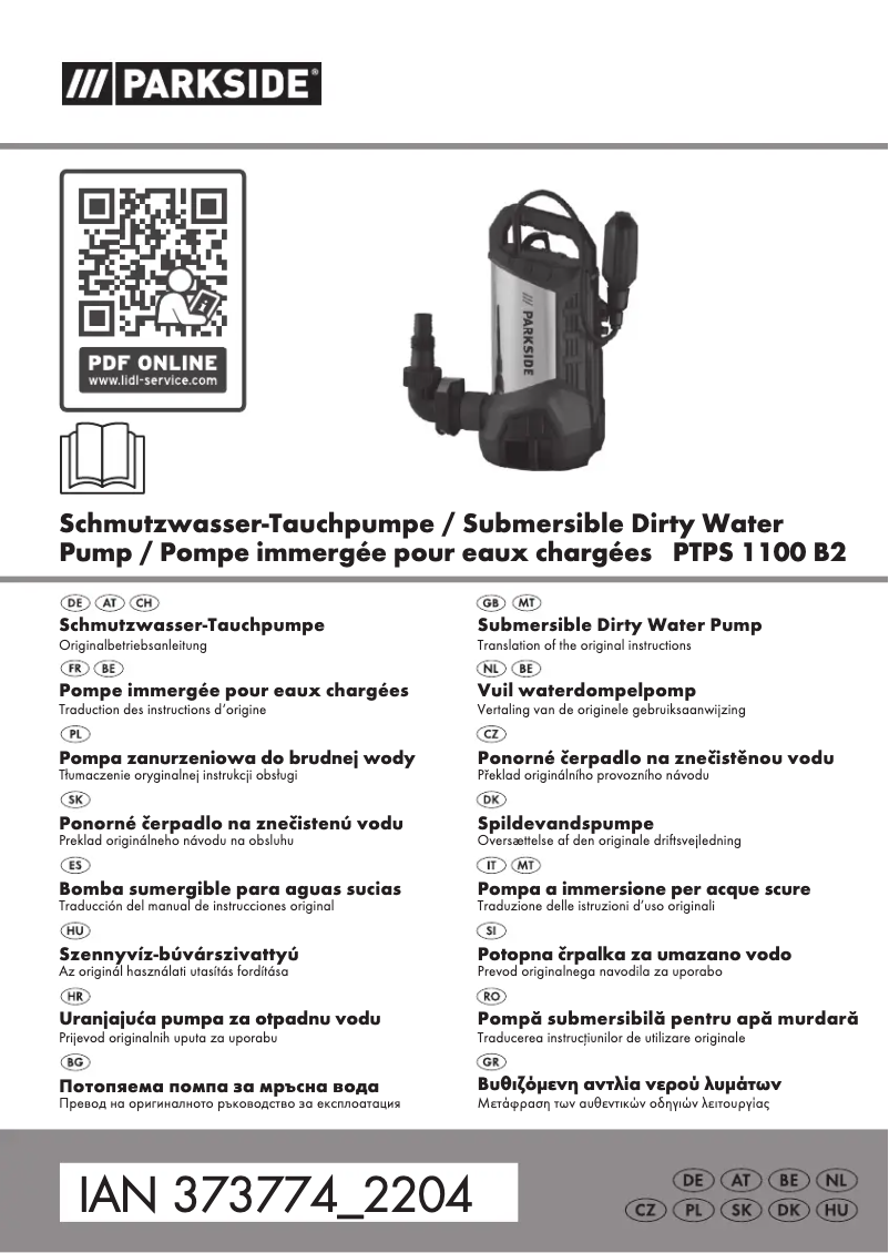 Page 1 of the manual User Manual Parkside PTPS 1100 B2