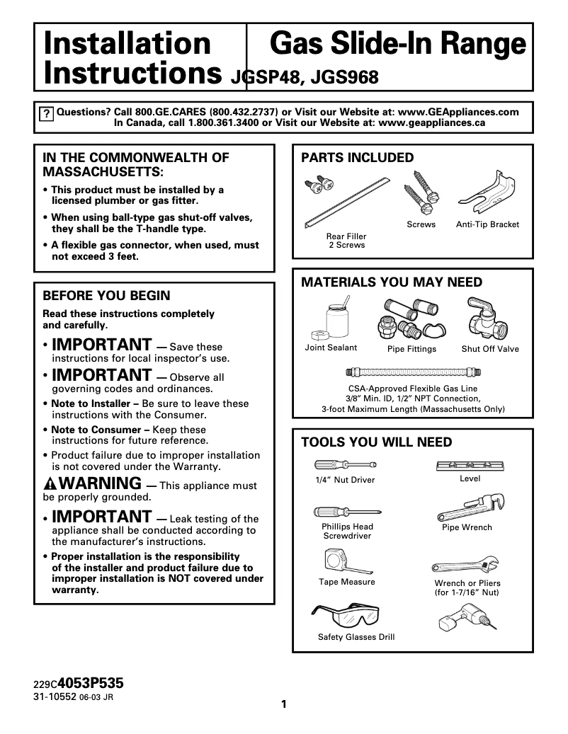 First page image of the manual for Profile JGSP48SHSS