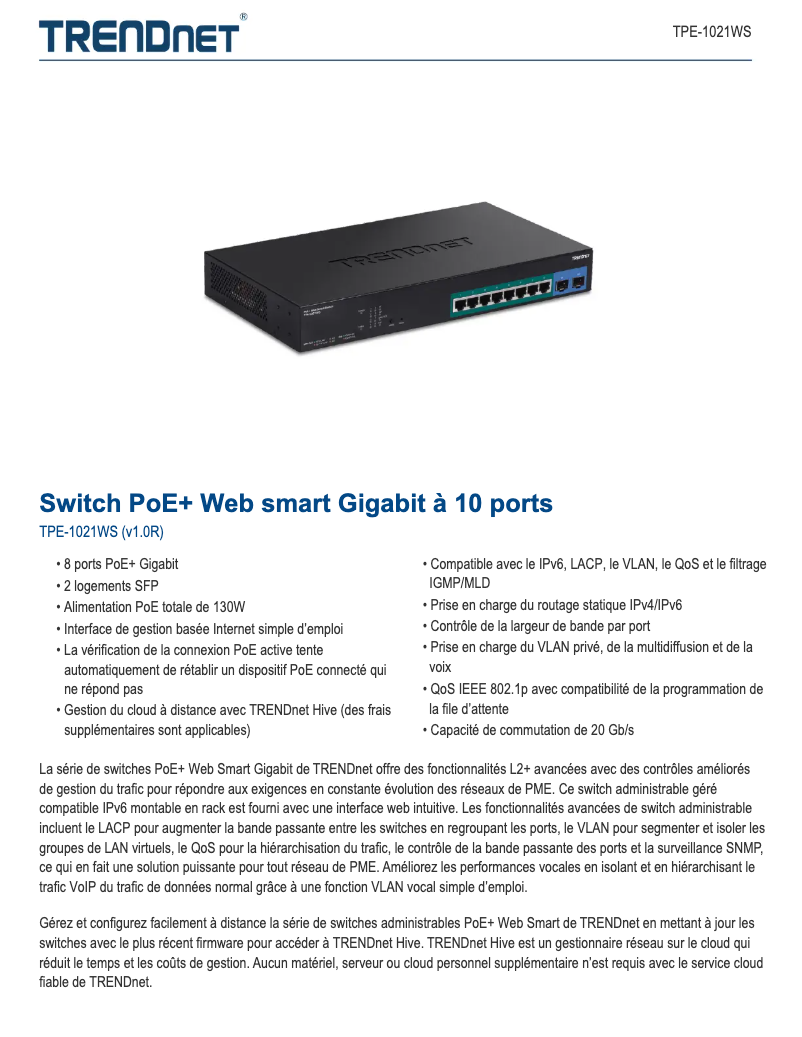 First page image of the manual for TPE-1021WS