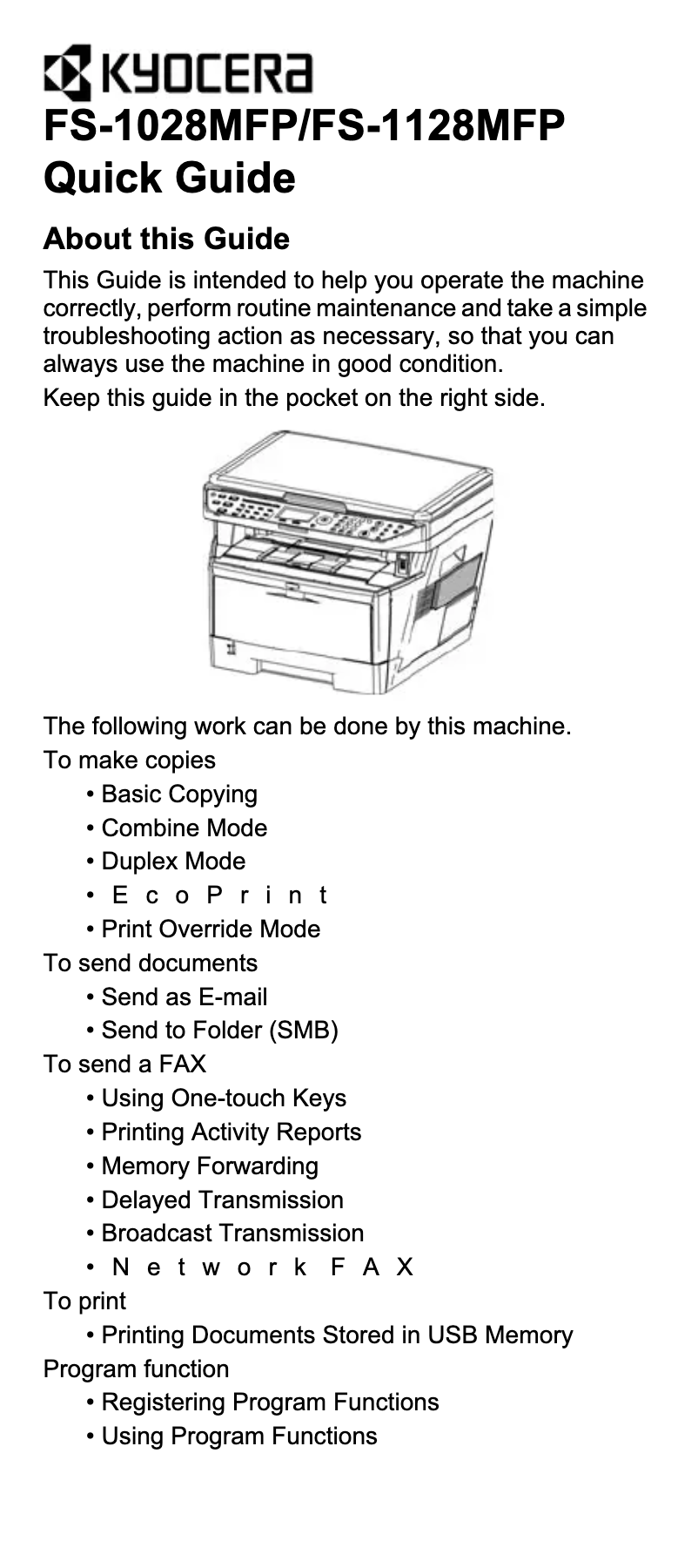 Page 1 of the manual User Manual Kyocera FS-1128MFP/KL3