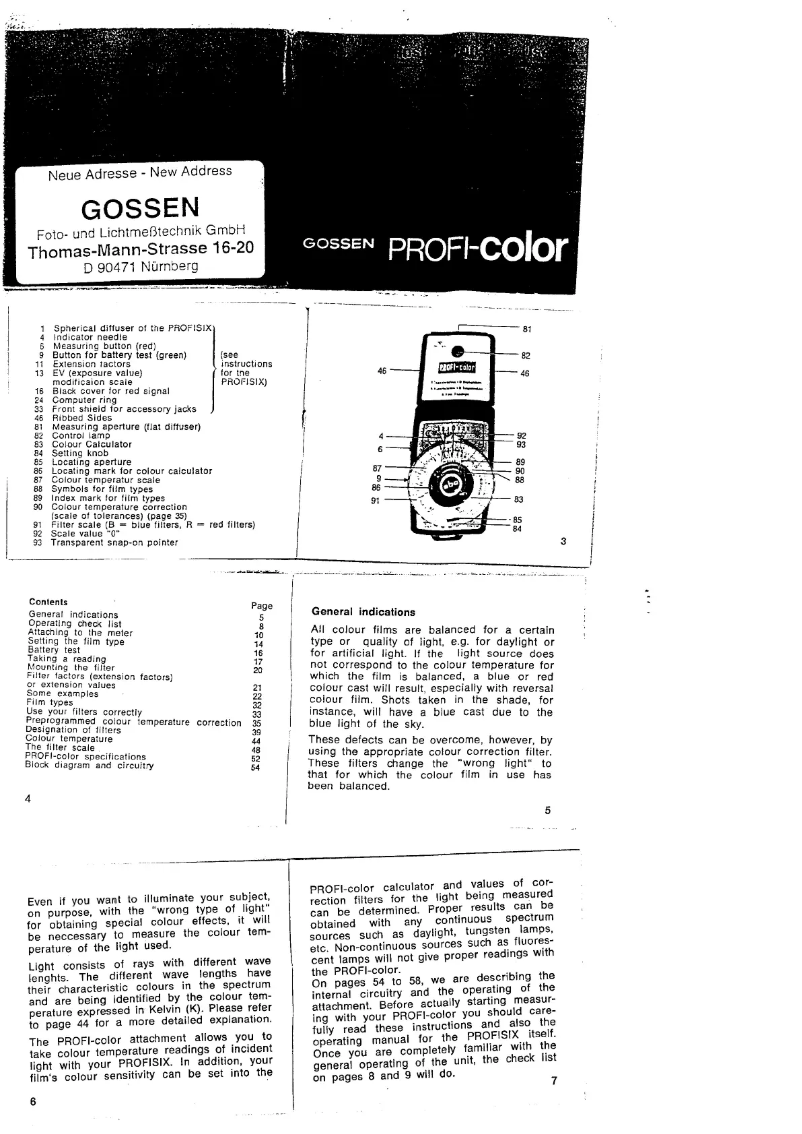 First page image of the manual for PROFI-COLOR