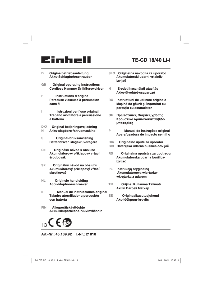 First page image of the manual for TE-CD 18/40 Li-i
