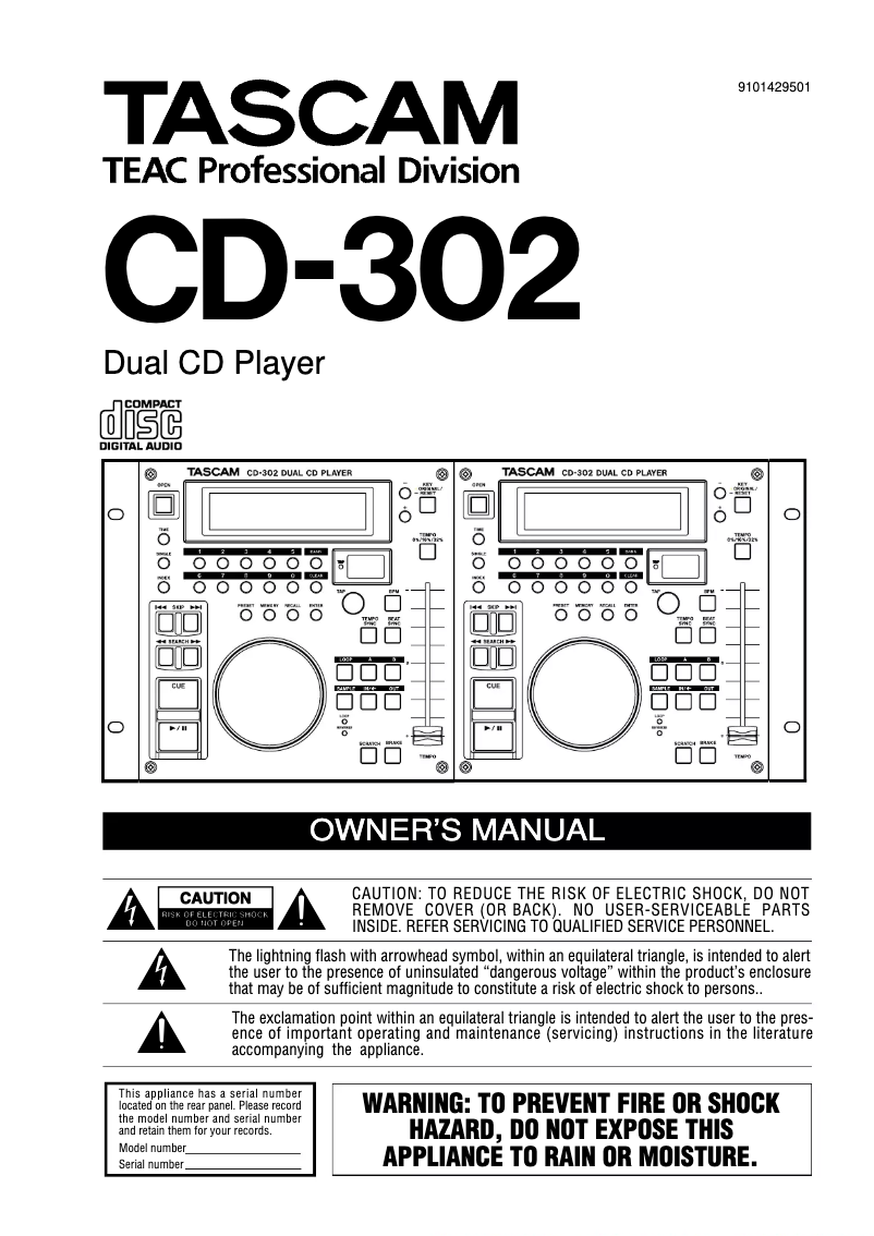 Page 1 of the manual User Manual Tascam CD-302