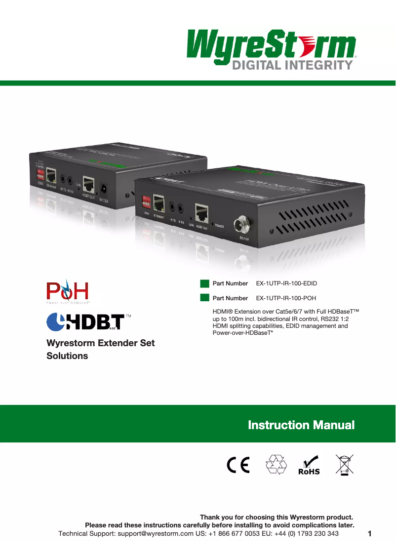 Page 1 of the manual User Manual WyreStorm EX-1UTPIR100POH