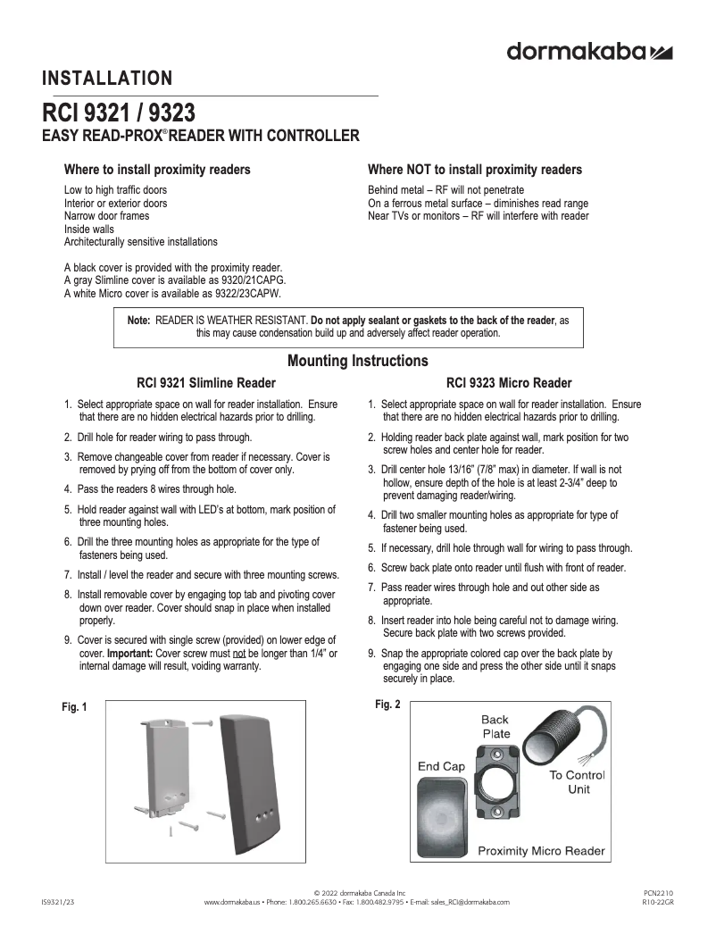 Page 1 of the manual User Manual Dormakaba 9321