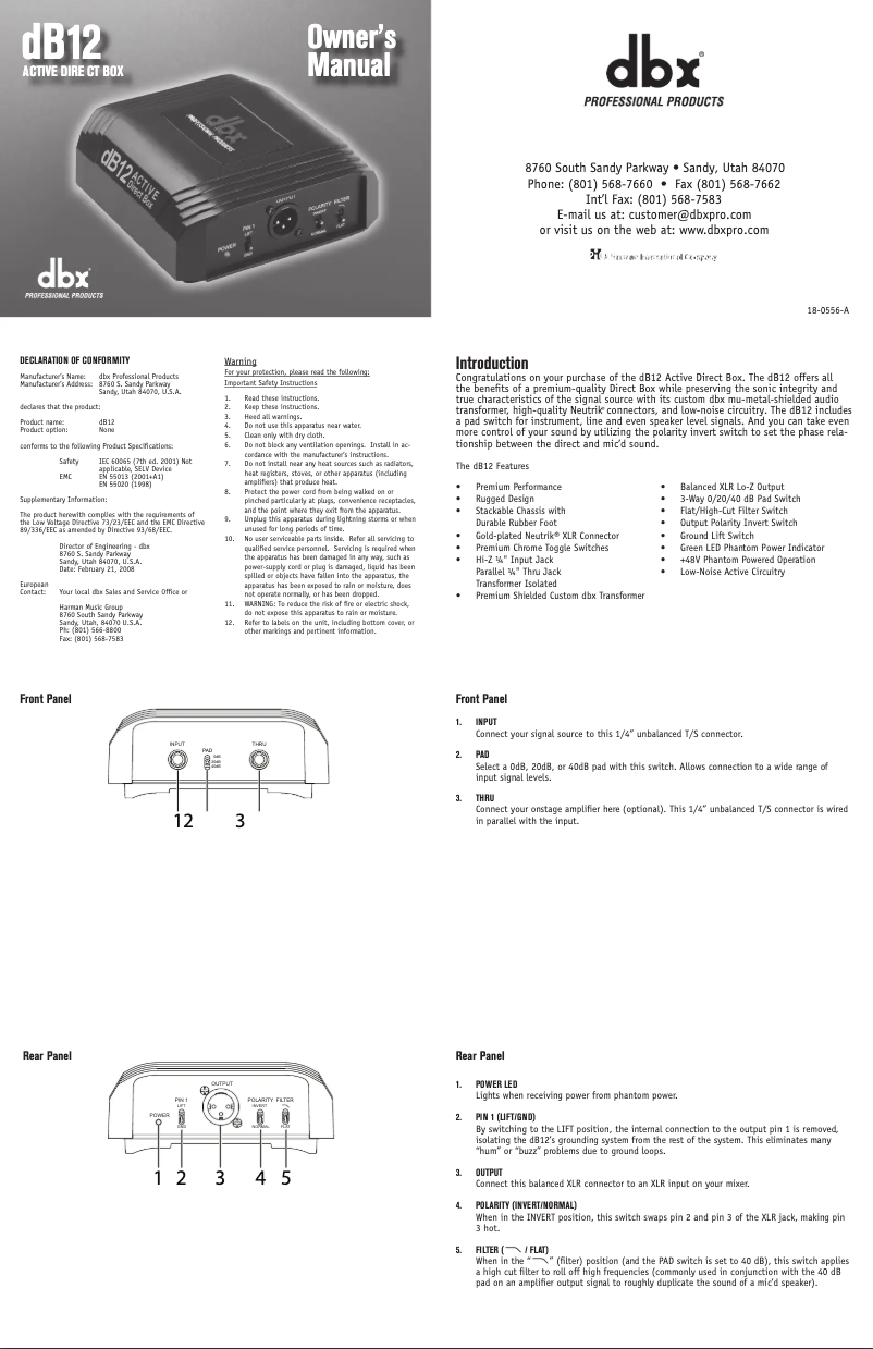 Page 1 of the manual User Manual DBX dB12