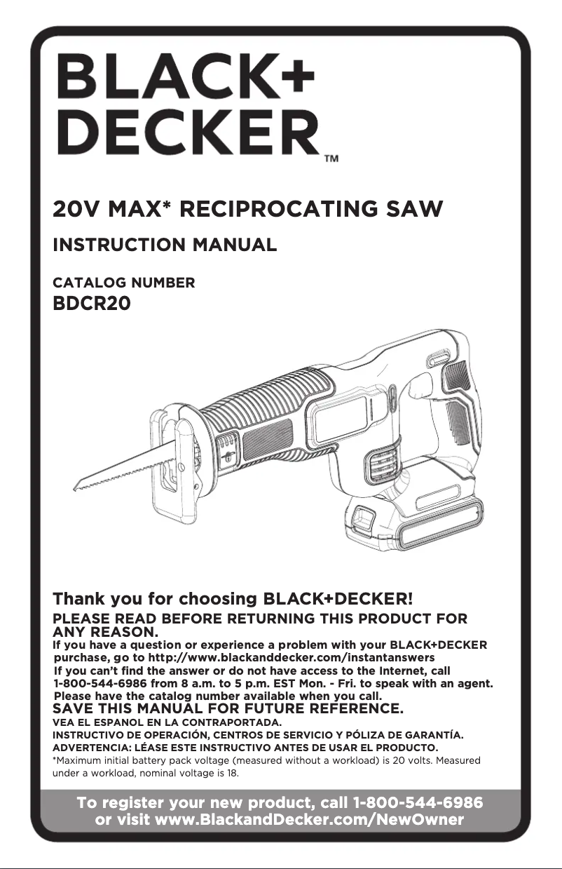 First page image of the manual for BDCR20
