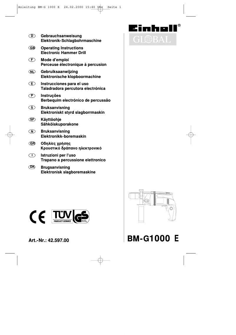 Page 1 of the manual User Manual Global BM-G 1000 E