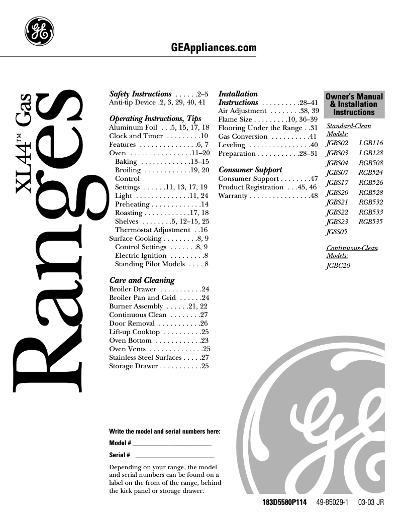 First page image of the manual for RGB526PEACT
