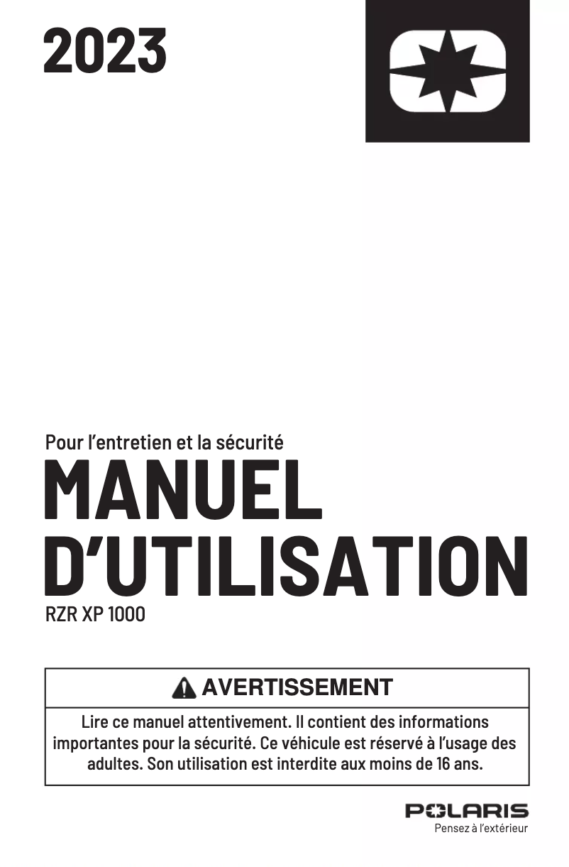 First page image of the manual for RZR XP 1000 EPS (2023)