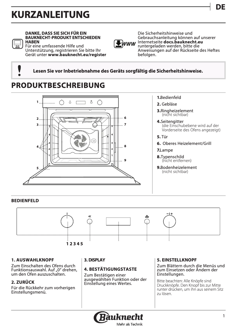 Page 1 of the manual User Manual Bauknecht BIK7 EN8VS PT CH