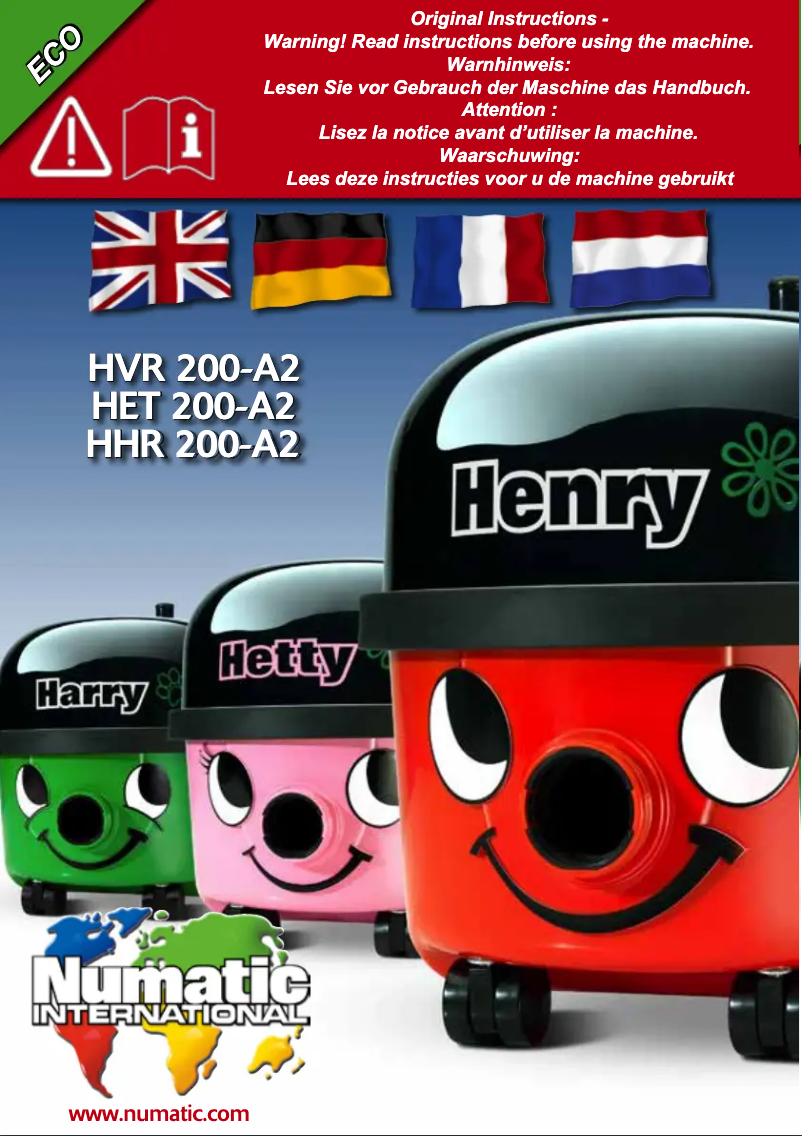 First page image of the manual for Harry HHR200