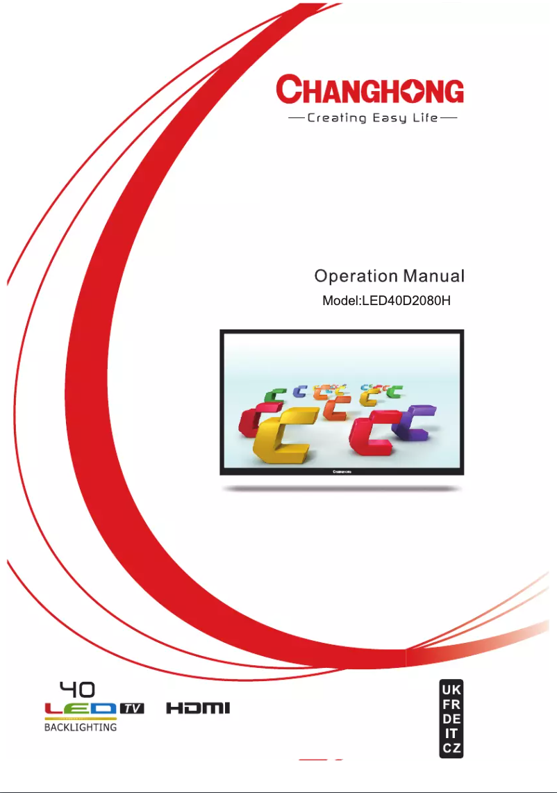 First page image of the manual for LED40D2080H