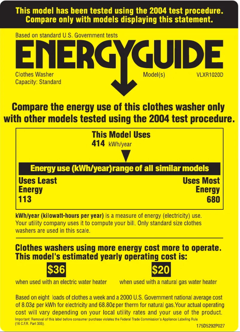 Page 1 of the manual Energy Label Hotpoint VLXR1020DWO