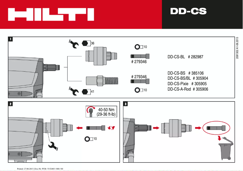 Page 1 de la notice Instructions / montage Hilti DD 350-CA
