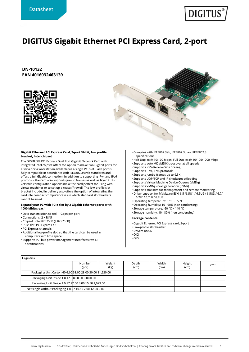 Page 1 of the manual Technical Sheet Digitus DN-10132