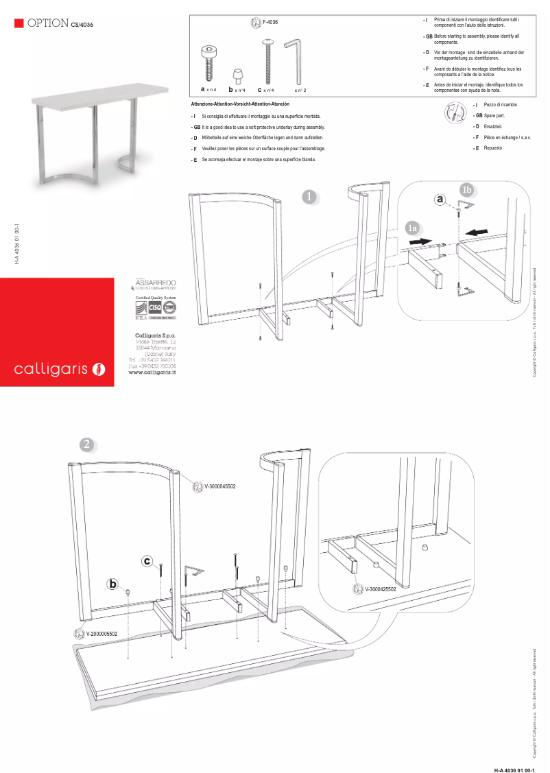 Page 1 of the manual User Manual Calligaris .com CS/4036-M