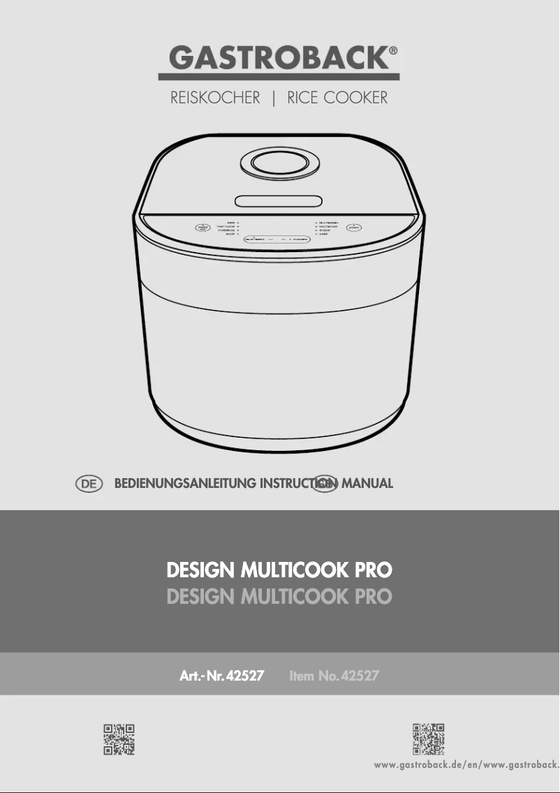 Page 1 of the manual User Manual Gastroback Design Multicook Pro 42527