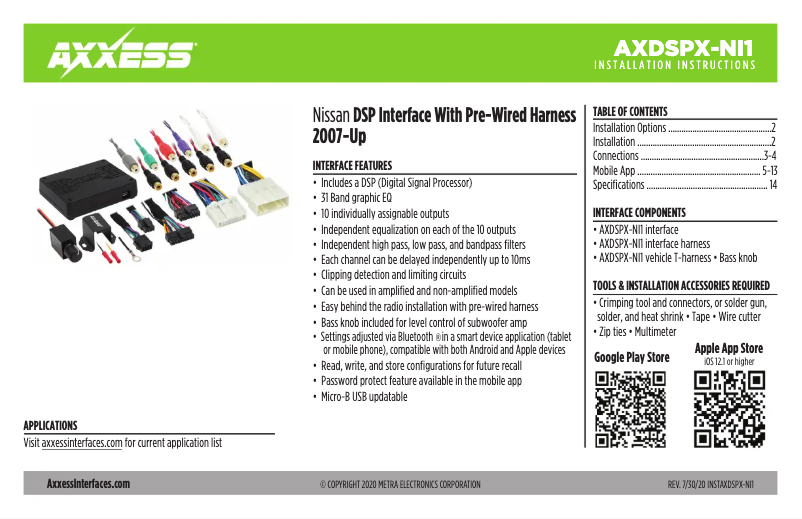 First page image of the manual for AXDSPX-NI1
