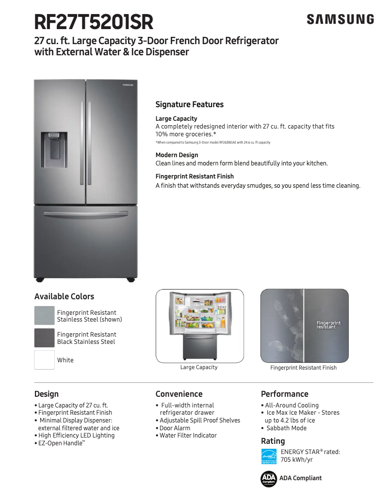Page 1 of the manual Technical Sheet Samsung RF27T5201SG