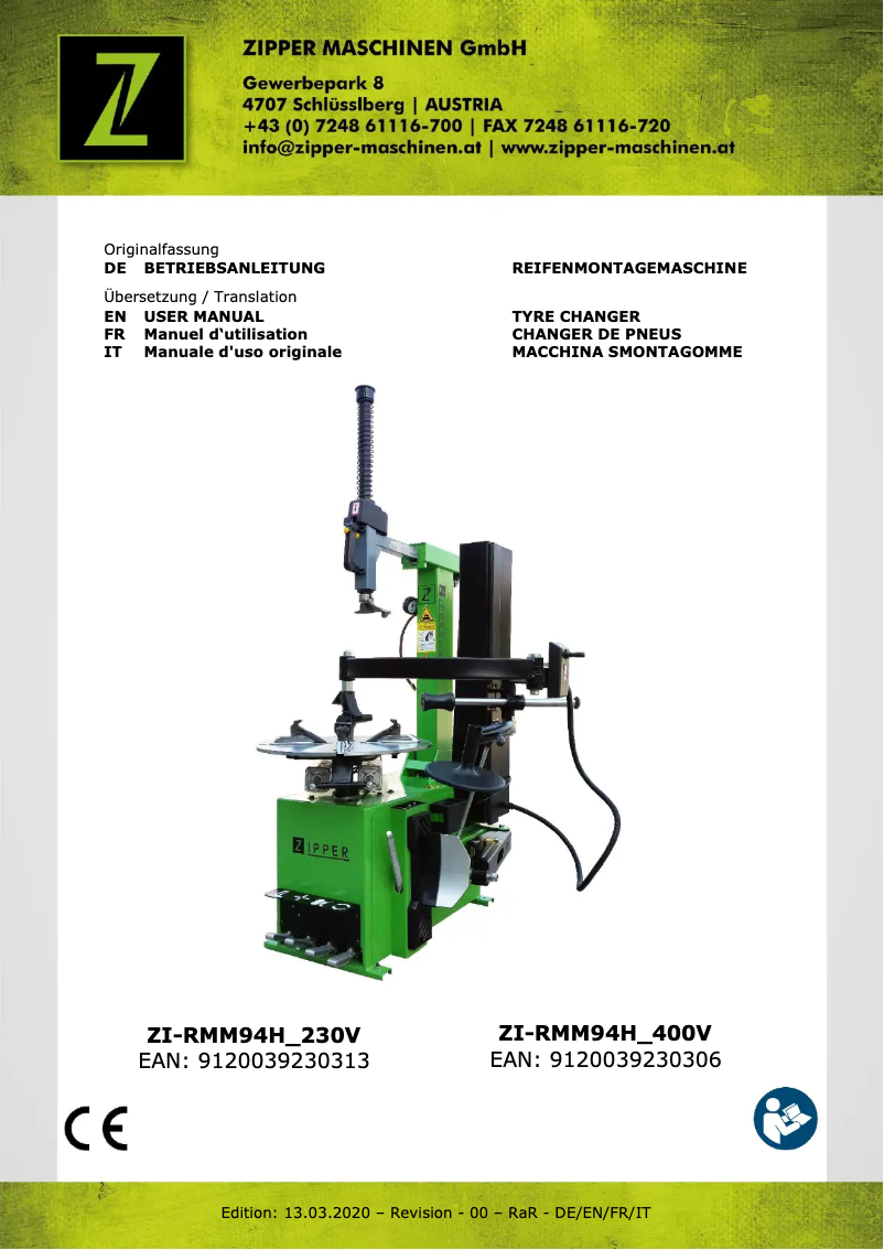 First page image of the manual for ZI-RMM94H_400V