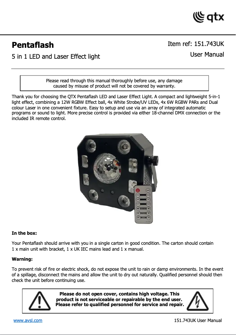 First page image of the manual for Pentaflash