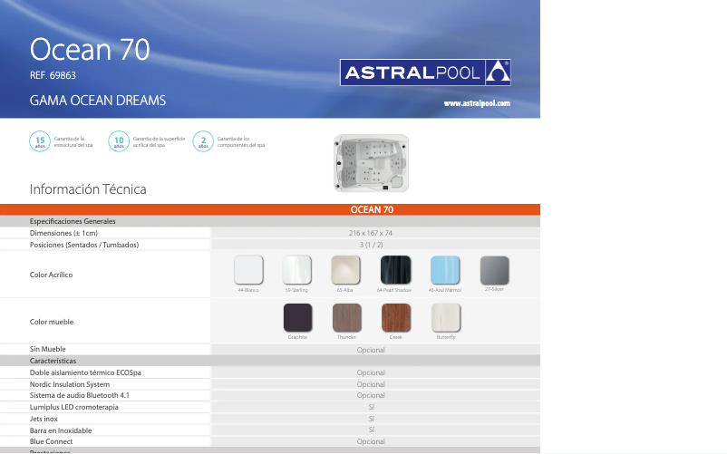 Page 1 of the manual Technical Sheet AstralPool Ocean 70