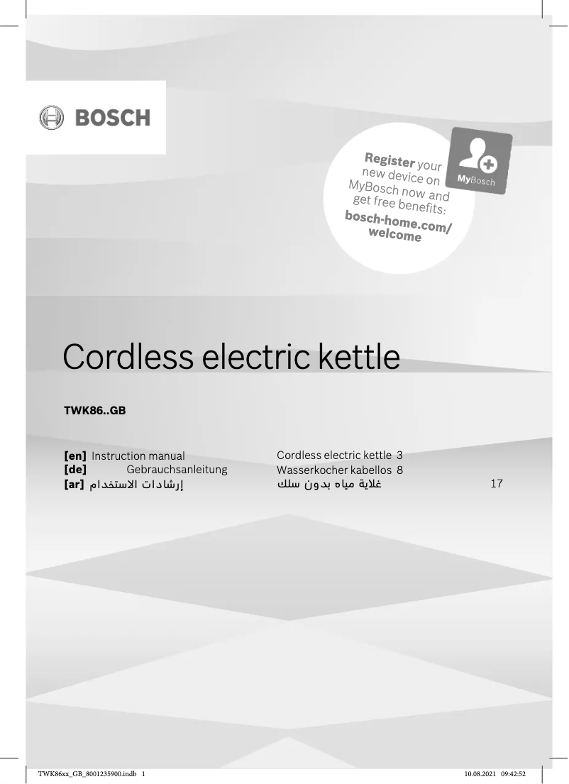 Page 1 of the manual Technical Sheet Bosch TWK8633GB