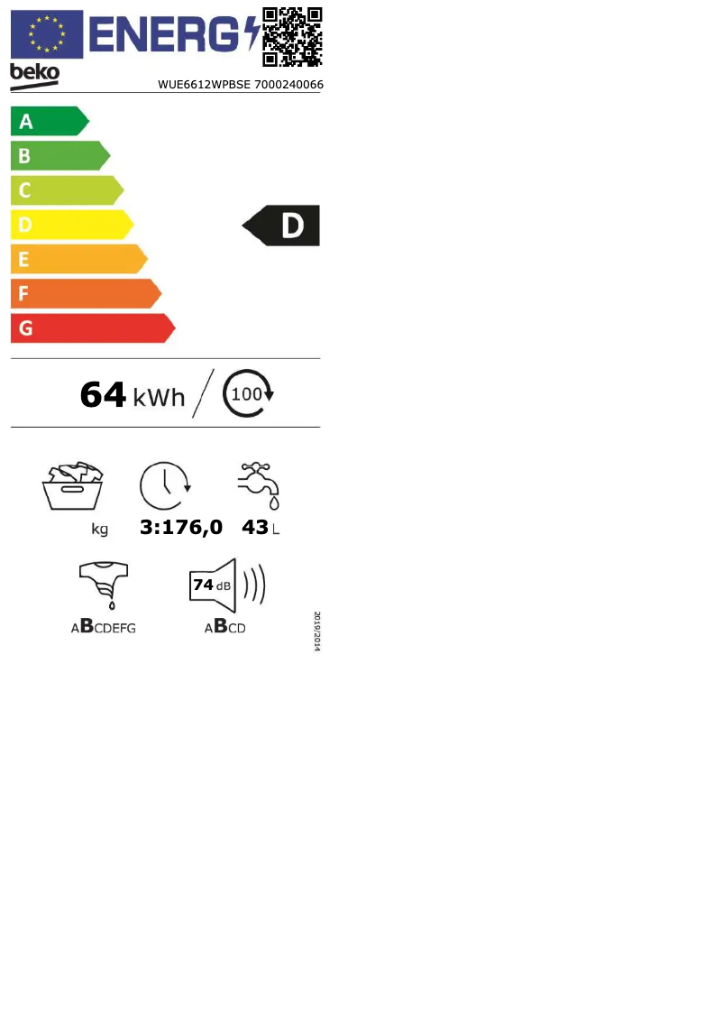 First page image of the manual for WUE6612WPBSE