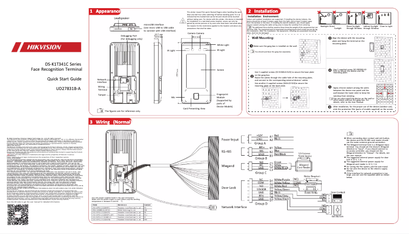 Page 1 of the manual Quick Start Guide Hikvision DS-K1T341CMW