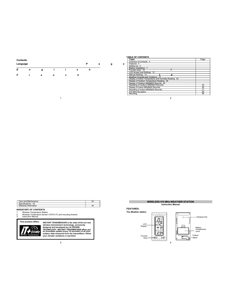 First page image of the manual for WS-9635 U-IT-CA