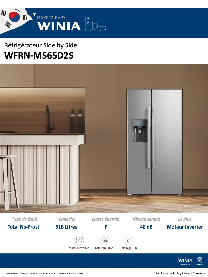 Page 1 of the manual Technical Sheet Winia WFRN-M565D2S