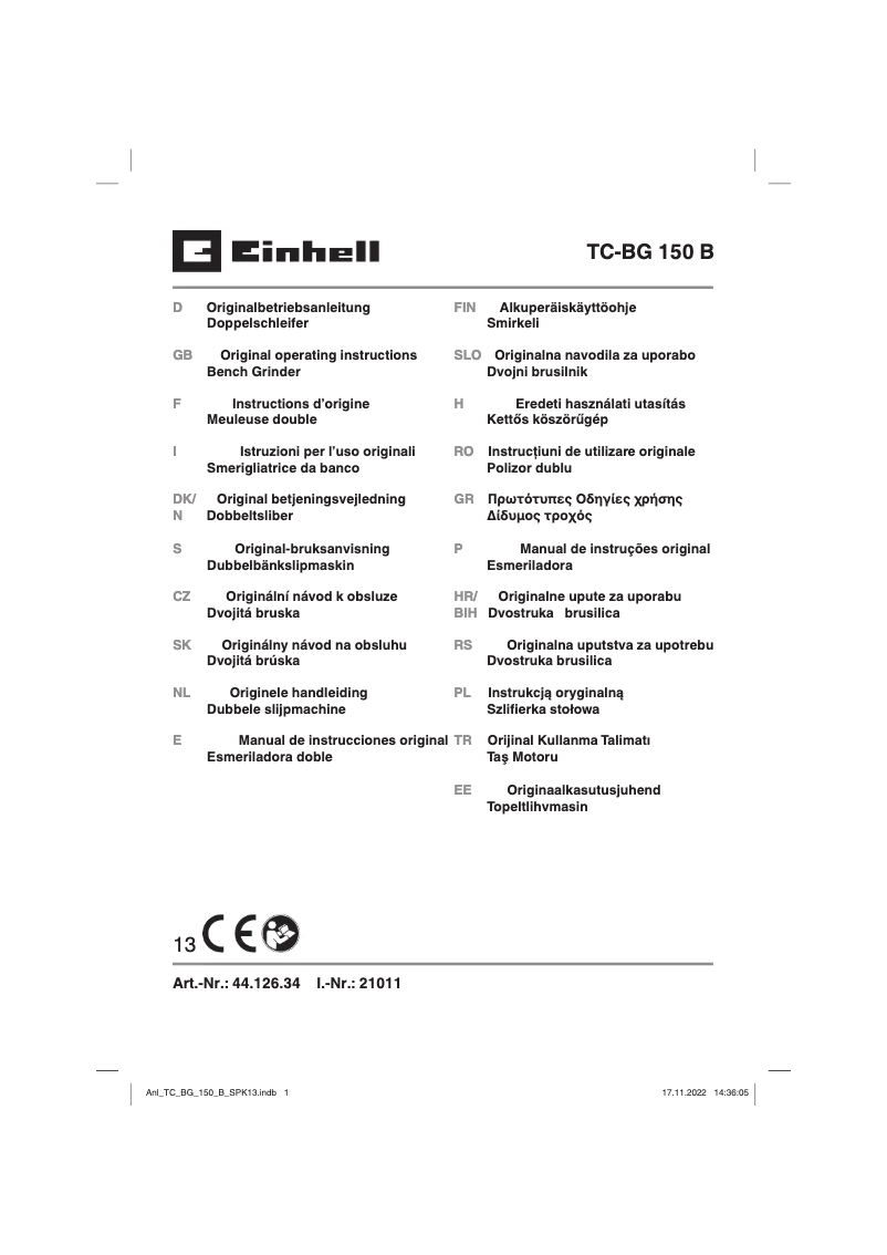 Page 1 of the manual User Manual Einhell TC-BG 150 B