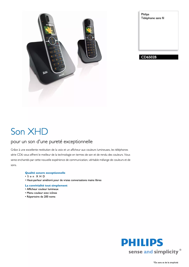Page 1 of the manual Technical Sheet Philips CD650