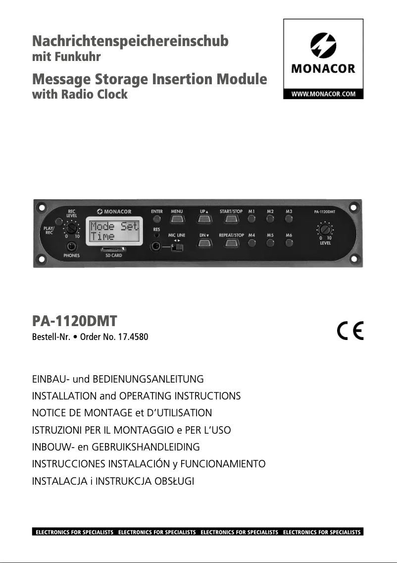 Page 1 of the manual User Manual Monacor PA-1120DMT