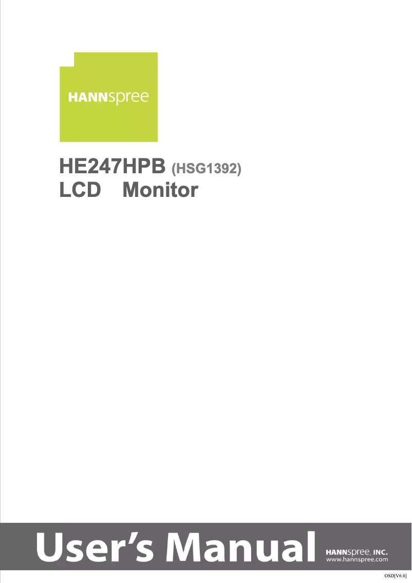 Page 1 of the manual Instruction Manual Hannspree HE247HPB