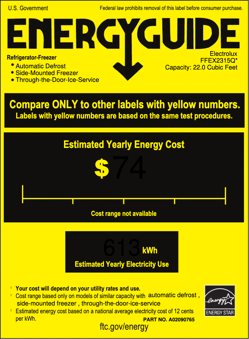 Page 1 of the manual Energy Label Frigidaire FFEX2315Q