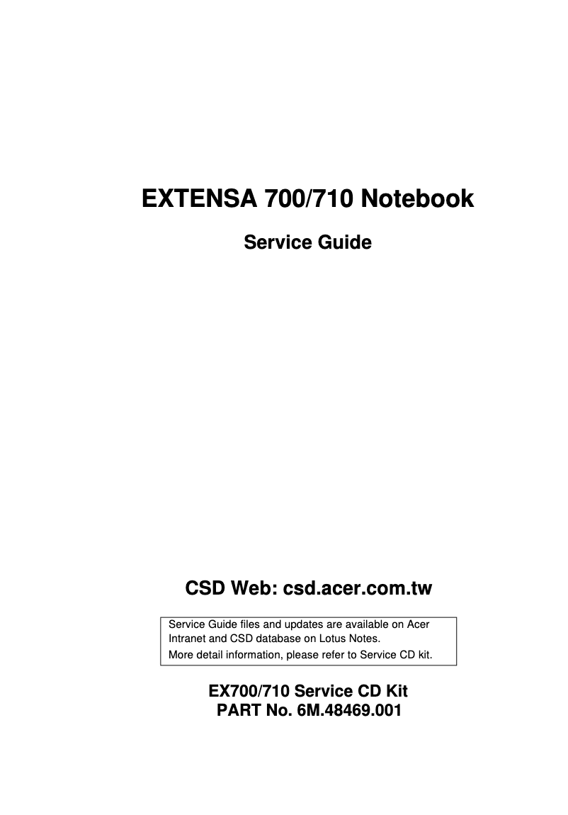 First page image of the manual for Extensa 710